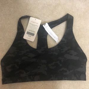 Fabletics camo with yellow straps sports bra